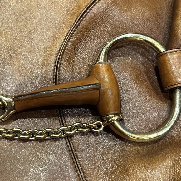AUTHENTIC GUCCI TAN LEATHER HORSE BIT CHAIN HOBO STYLE HANDBAG PURSE & DUST BAG - Picture 12 of 16